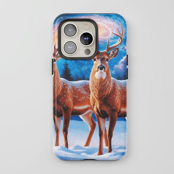 Deer For All iPhone Series Protective Phone Case Winter Galaxy Art Blue Multi-Color