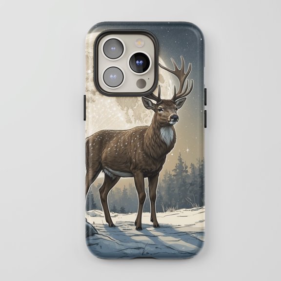 Deer For All iPhone Series Protective Phone Case Winter Night Dark Blue