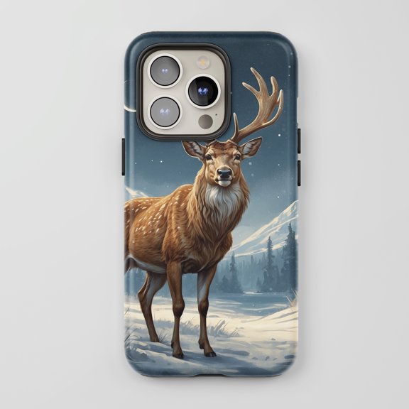 Deer For All iPhone Series Protective Phone Case Winter Wildlife Dark Blue