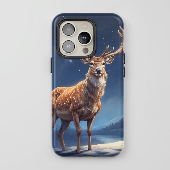 Deer For All iPhone Series Tough Phone Case Winter Night Sky Dark Blue