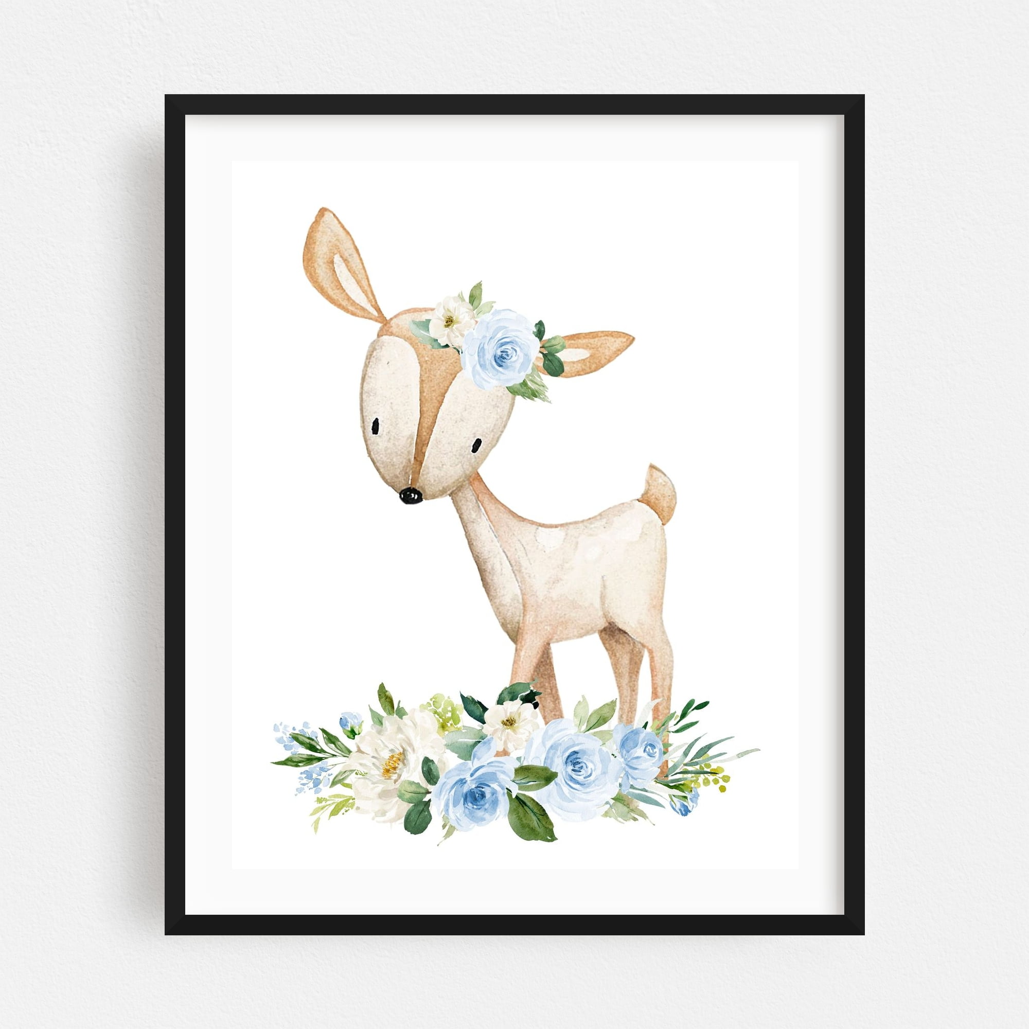 Deer, Forest Animals, Woodland Animals, Boho, Blue Flowers, Boy Nursery ...
