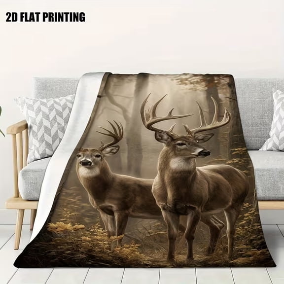 Deer Forest Autumn Wildlife Throw Blanket