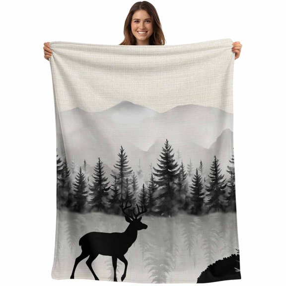 Deer Forest Blanket Soft Cozy Warm Throw Blanket for Couch, Plush Fuzzy Flannel Fleece Blankets for Sofa, Farmhouse Vintage Nature Trees Mountain Bed Blankets Lightweight Gifts for Women, 30"x40"