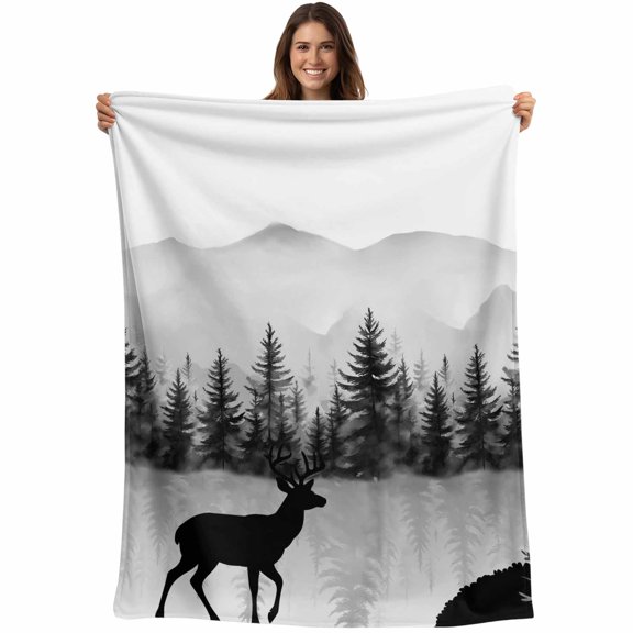 Deer Forest Blanket Soft Cozy Warm Throw Blanket for Couch, Plush Fuzzy Flannel Fleece Blankets for Sofa, Retro Country Trees Mountain Nature Scenery Bed Blankets Lightweight Gifts for Women, 30"x40"