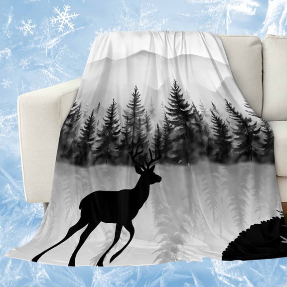 Deer Forest Cooling Blanket for Hot Sleepers,Soft Cool Summer Blanket for Night Sweats,Retro Country Trees Mountain Nature Scenery Lightweight Ice Silk Bed Throw Blankets All Season 60"x80"