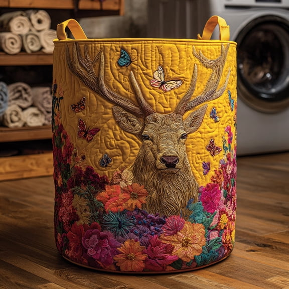Deer Forest King Quilted Laundry Basket, Clothes Hamper Storage BagHousewarming Gift Ideas, Gift For Mom