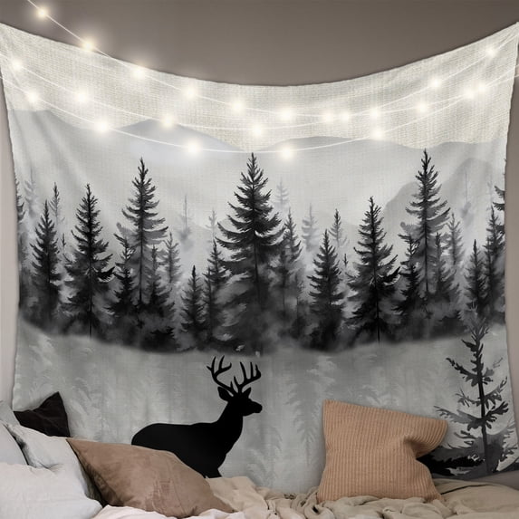 Deer Forest Large Tapestry for Bedroom Wall Hanging Tapestry, Farmhouse Vintage Nature Trees Mountain Ceiling Backdrop Tapestries Poster Blanket Wall Decor for Teens Room Living Room Dorm 100" x 59"