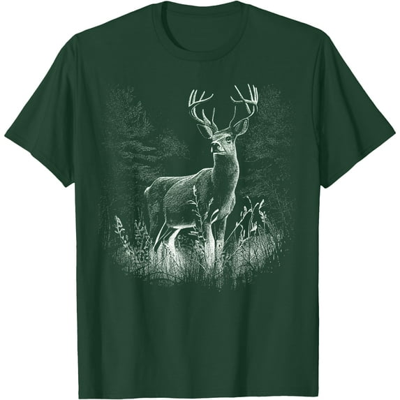 Deer Forest Nature Lover Stag Hunting Hunter Softstyle Unisex T-Shirt,Forest Green Color,Size 2XL