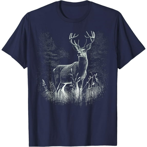 Deer Forest Nature Lover Stag Hunting Hunter Softstyle Unisex T-Shirt,Navy Color,Size YXS