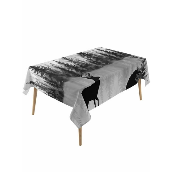 Deer Forest Rectangle Tablecloth, Retro Country Trees Mountain Nature Scenery Waterproof & StainResistant Tablecloth, Washable Oil-proof Table Cover for Dining/Party/Wedding/Camping/Buffet 60x120 In