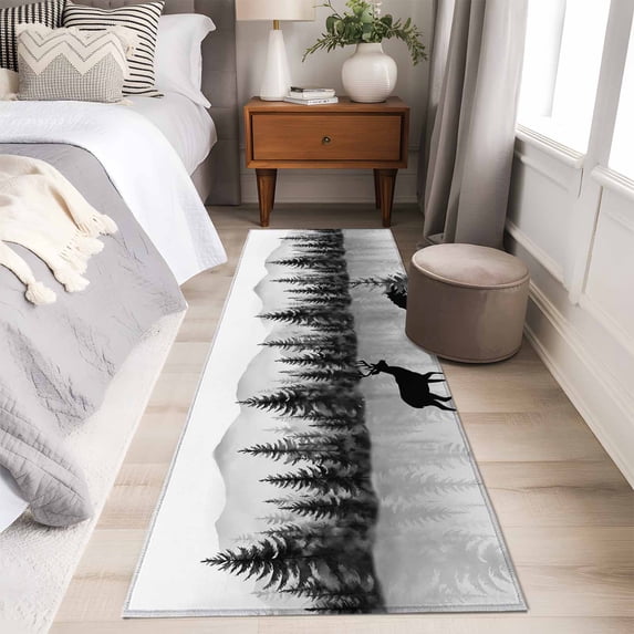 Deer Forest Runner Rug 2x6 FT,Non Slip Hallway Carpet,Retro Country ...