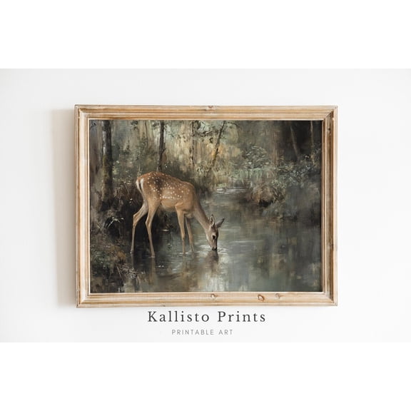 Deer in Forest , Rustic Wildlife Art Print Poster, Nature Inspired Wall Decor, Woodland Animal Illustration, for Home, Size 8x12 UNFFRAMED F03.1.6l1878