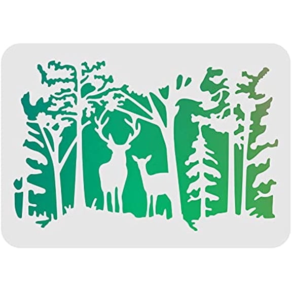 Deer Forest Stencils Decoration Template Plastic Forest Deer Drawing Painting Stencils Rectangle Reusable Stencils for Painting on Wood Walls Fabric Airbrush