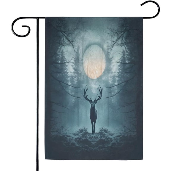 Deer Forest Sunset Double Sided Garden Flag 12 x 18 Inch, Welcome Yard Flag for Seasonal Holiday Porch Patio Lawn Farmhouse Outdoor Decoration