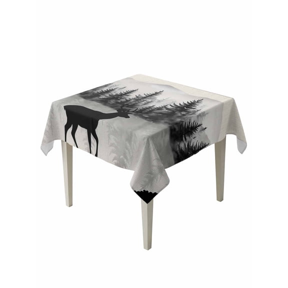 Deer Forest Table Cloth, Farmhouse Vintage Nature Trees Mountain Waterproof Tablecloth for Square Tables, Reusable Washable Fabric Table Cover for Restaurant Kitchen Dining Tables 54"x54"