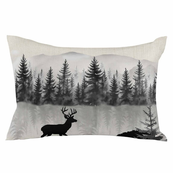 Deer Forest Throw Pillow Cover 12 x 20 Inch Decorative Pillow Cover Farmhouse Vintage Nature Trees Mountain Lumbar Pillowcase Seasonal Rectangle Cushion Case for Couch Sofa Bed Living Room