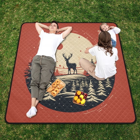 Deer Forest Trees Sun Beach Blanket Outdoor Picnic Blanket 78"x 78" Waterproof Foldable for Beach Camping Travel Hiking Grass Lawn Park
