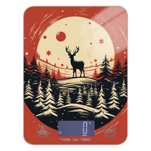 Deer Forest Trees Sun Food Scale Digital Kitchen Scale Waterproof Tempered Glass Tare Function 11 lb for Baking Cooking Meal Prep
