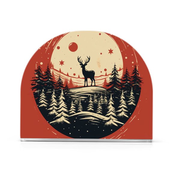 Deer Forest Trees Sun Napkin Holder for Table Clear Napkin Stand Paper Holder Acrylic Organizer Dispenser Napkins for Dinner Kitchen Restaurant Room