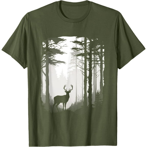 Deer Forest Wildlife Unisex T-Shirt for Men Women Kids Toddler,Military Green Color,Size L