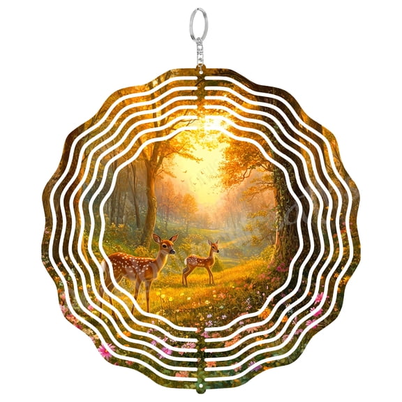 Deer Forest Wind Spinner Metal Outdoor Decor Enchanted Forest Golden Hour