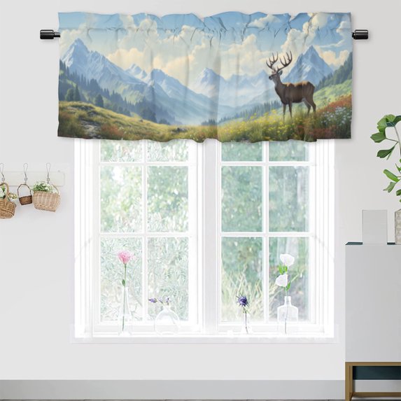 Deer Forest Window Curtains Valances Rustic Wild Animal Deer Elk Moose Tree Forest Hunting Camping Vintage Farmhouse Privacy Window Valances for Living Room Kitchen 54 by 18 in, 1 Panel