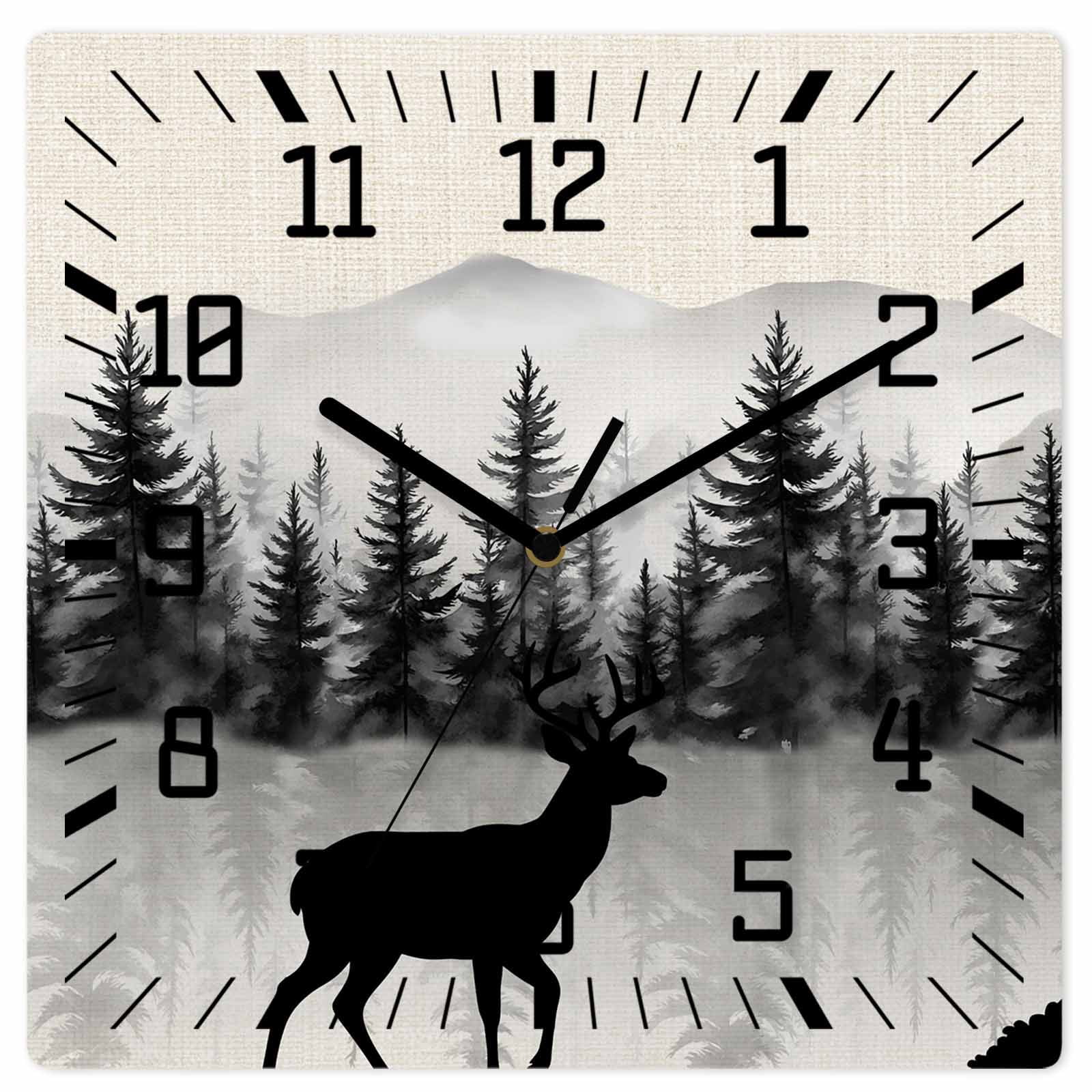 Deer Forest Wooden Wall Clock Silent Non Ticking, Farmhouse Vintage ...