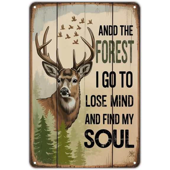 Deer Forest tin sign Vintage Hunting Metal Sign Print Aesthetic for Garden Yard Bar Porch Home Bedroom Kitchen Wall Decor Decor Gift 8 x 12 inch