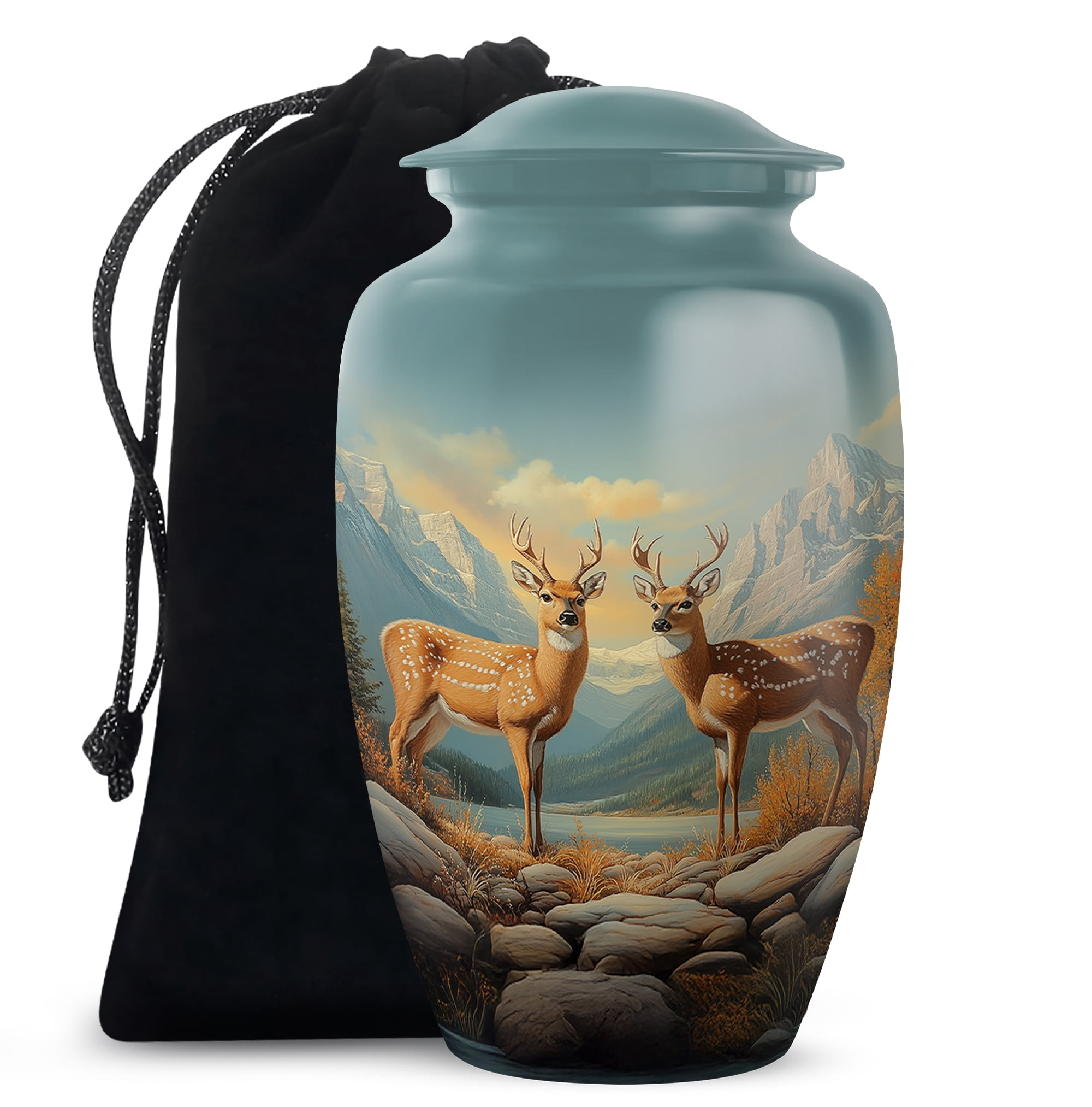 Deer Funeral Urn For Adult Male - Memorial Cremation Urns For Human Ashes Adult Female - Blue Urn For Man And Woman - Large Decorative Urns For Human Ashes Mother - 10 Inch