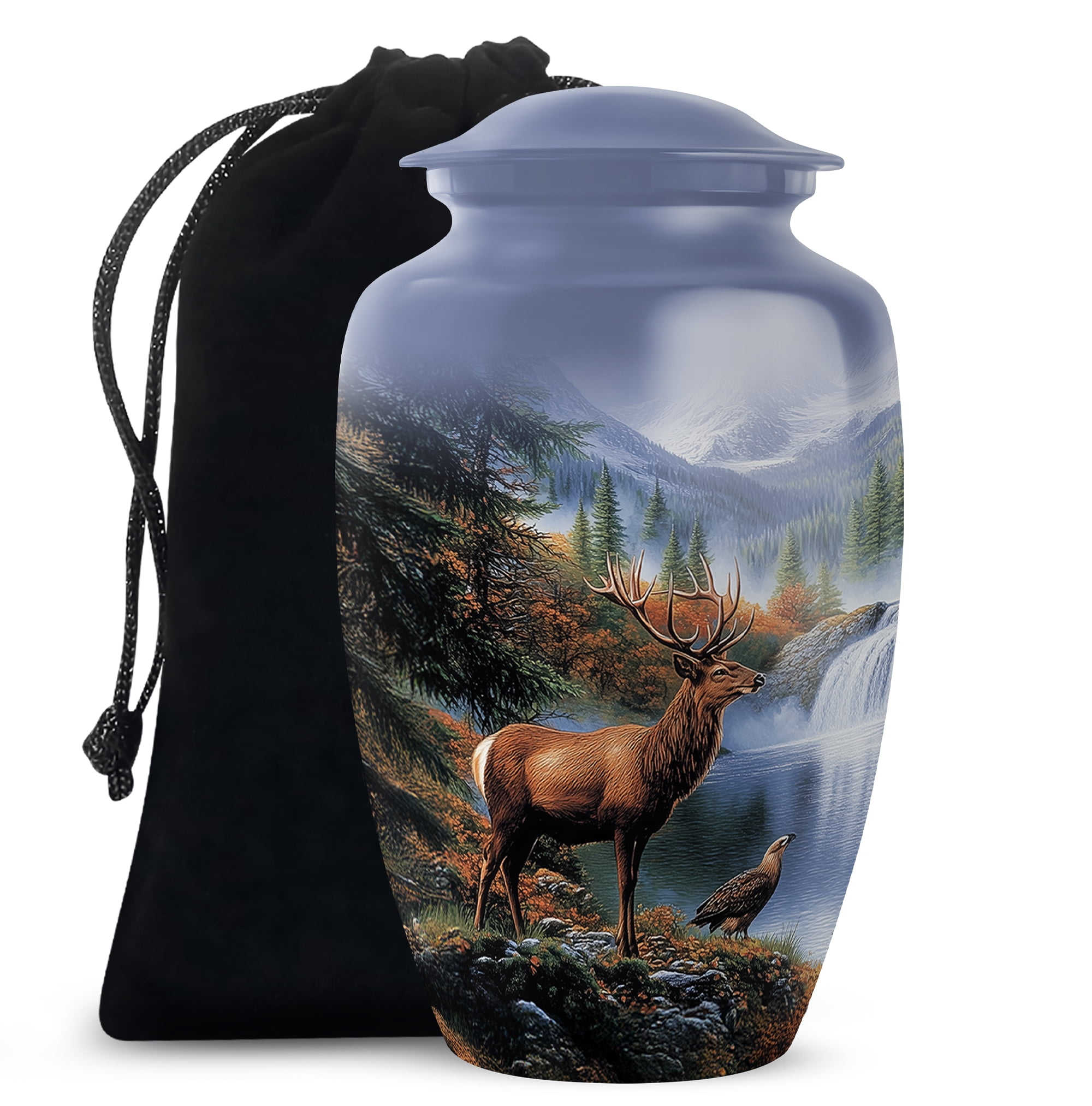Deer Funeral Urn For Man And Woman - Memorial Cremation Urns For Human Ashes Adult Female - Blue Urn For Ash For Women - Large Decorative Urns For Human Ashes Adult Male, 10 Inch