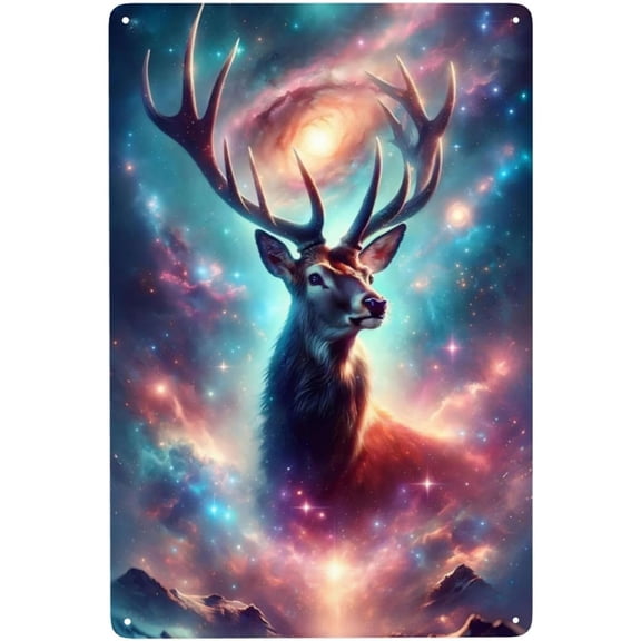 Deer Galaxy Portrait Metal Tin Sign Vintage Wall Art Hanging Decor Painting for Home Bar Coffee Office 8 x 12 Inch