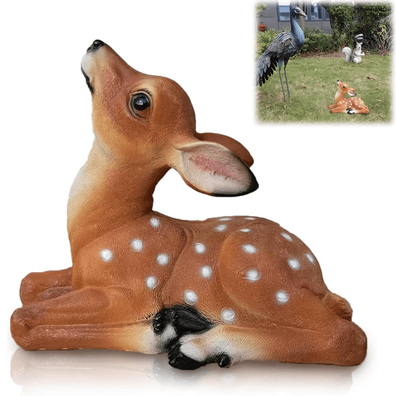 Deer Garden Statue Outdoor Decor, Realistic Resin Figure Brown with White Spots, Yard Lawn Ornament for Pathway Flower Bed, Woodland Animal Sculpture(wwx)
