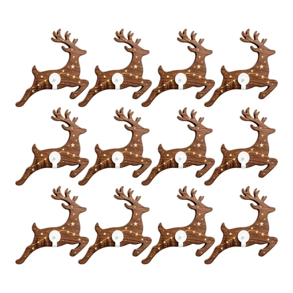 Deer Glow LED Christmas Reindeer Wall Decorations 3D Wooden Light Up Decor, Indoor Home Display Holiday Accent Hanging Ornament for Fireplace Window Living Room Party Festive Scene (12pcs 12in)