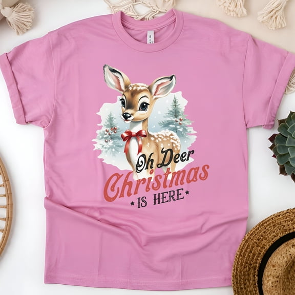 Deer Graphic T-Shirt | Cute Woodland Animal Tee for Men Women Kids, Azalea, Size 3XL