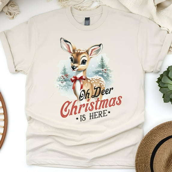 Deer Graphic T-Shirt | Cute Woodland Animal Tee for Men Women Kids, Natural, Size M