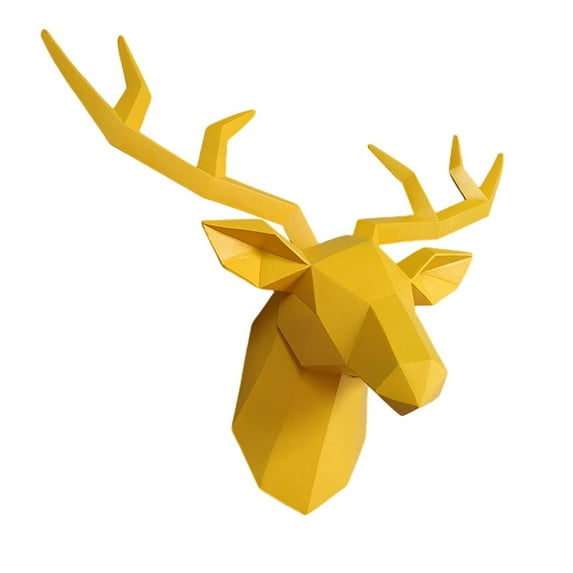 Deer Head Antlers Stag Statue Art Accessories Home Decor Statue Stag Head Geometrical Wall Mount Modern Gift For Gallery Cabinet Office Yellow