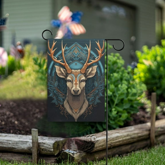 Deer Head Blue Garden Flag Double Sided Outdoor Banners for Courtyard Outdoor Lawn Farmhouse Holiday Decorations