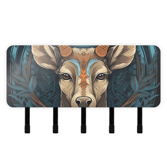 Deer Head Blue Mail Holder Organizer Wall Mount with Shelf Key Holder Key Rack with 5 Key Hooks for Wall Decorative
