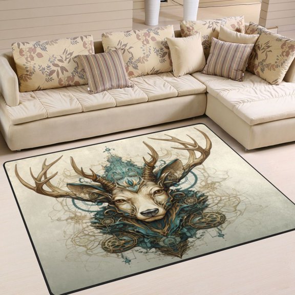 Deer Head Brown Area Rug Washable 80 x 58 Floor Carpet Mat Non Slip for Bedroom Living Room Home Decor