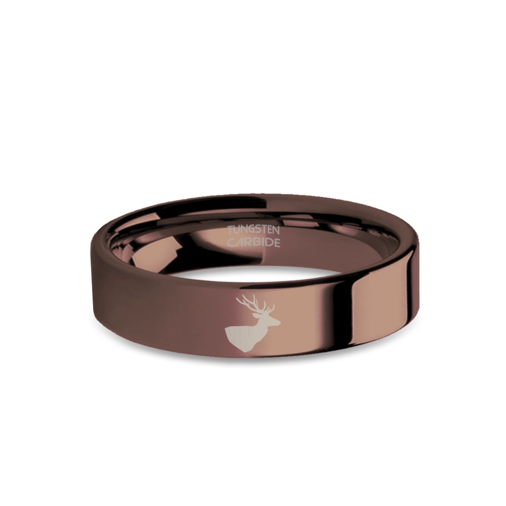 Men's 8mm Polished Tungsten Carbide Ring - Engraved Deer & Tracks, Hypoallergenic, Comfort Fit