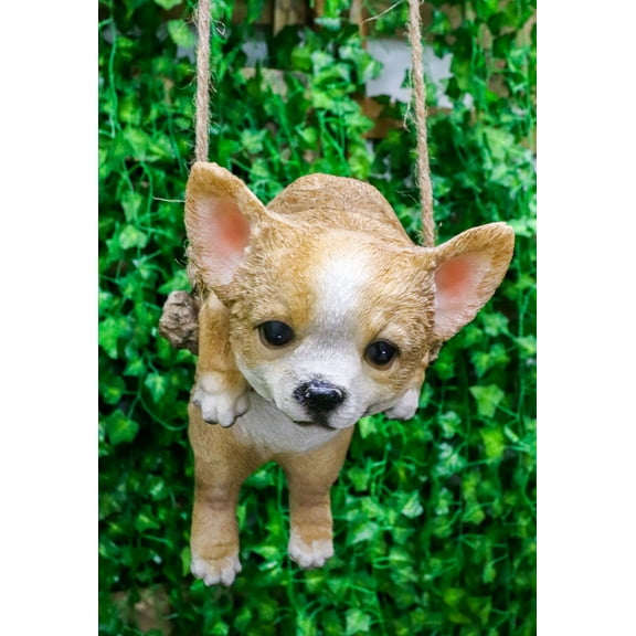 Deer Head Chihuahua Puppy Dog On Branch Swing Hanger Wall Decor Figurine