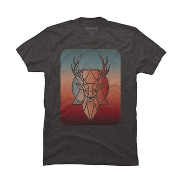 Deer Head Colorful Line Art Mens Charcoal Heather Gray Graphic Tee - Design By Humans  5XL