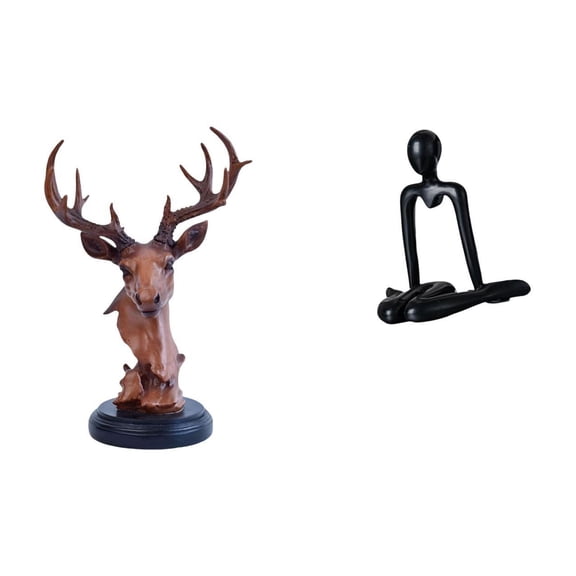 Deer Head Figurine Abstract Sculpture Resin Material Decorative Accent for Bedroom Office Bookshelf