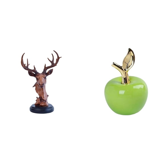 Deer Head Figurine Animal Statue Ceramic Artistic Craft Decoration for Living Room Bedroom Office Shelf