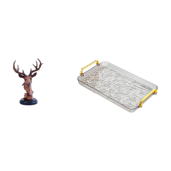 Deer Head Figurine Animal Statue Decorative Resin Material for Living Room Bedroom Housewarming Gift