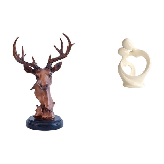 Deer Head Figurine Animal Statue Resin Decorative Gift for Bookshelf Shelf Couple Bedroom Living Room