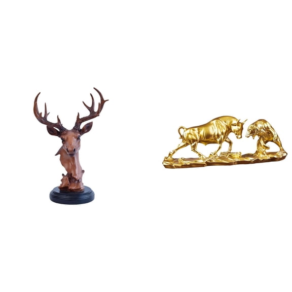 Deer Head Figurine Bull Bear Sculpture Resin Material Modern Design for Home Shelf Office Decor Ornament