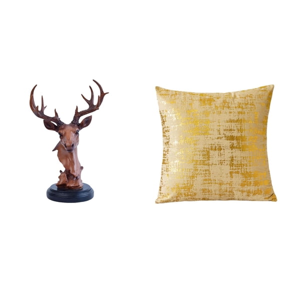 Deer Head Figurine Ornament Decorative Animal Statue Resin Material for Living Room Office Dorm Shelf Display