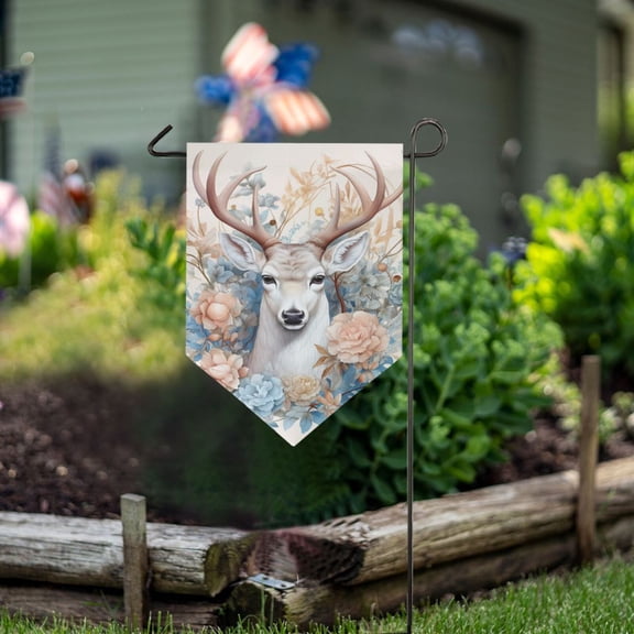 Deer Head Floral Flowers Garden Flag 18" x 12.5" Double Sided Yard Lawn Outdoor Decor Small Yard Flags