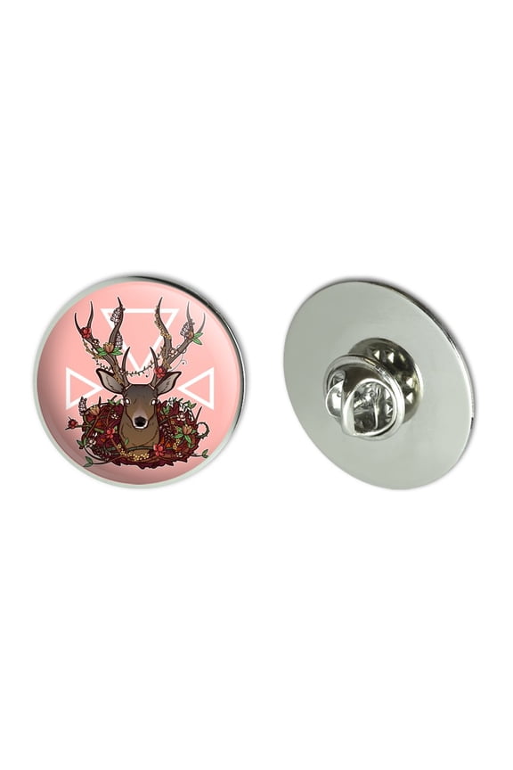 Deer Head Floral Metal 1.1" Tie Tack Hat Lapel Pin Pinback